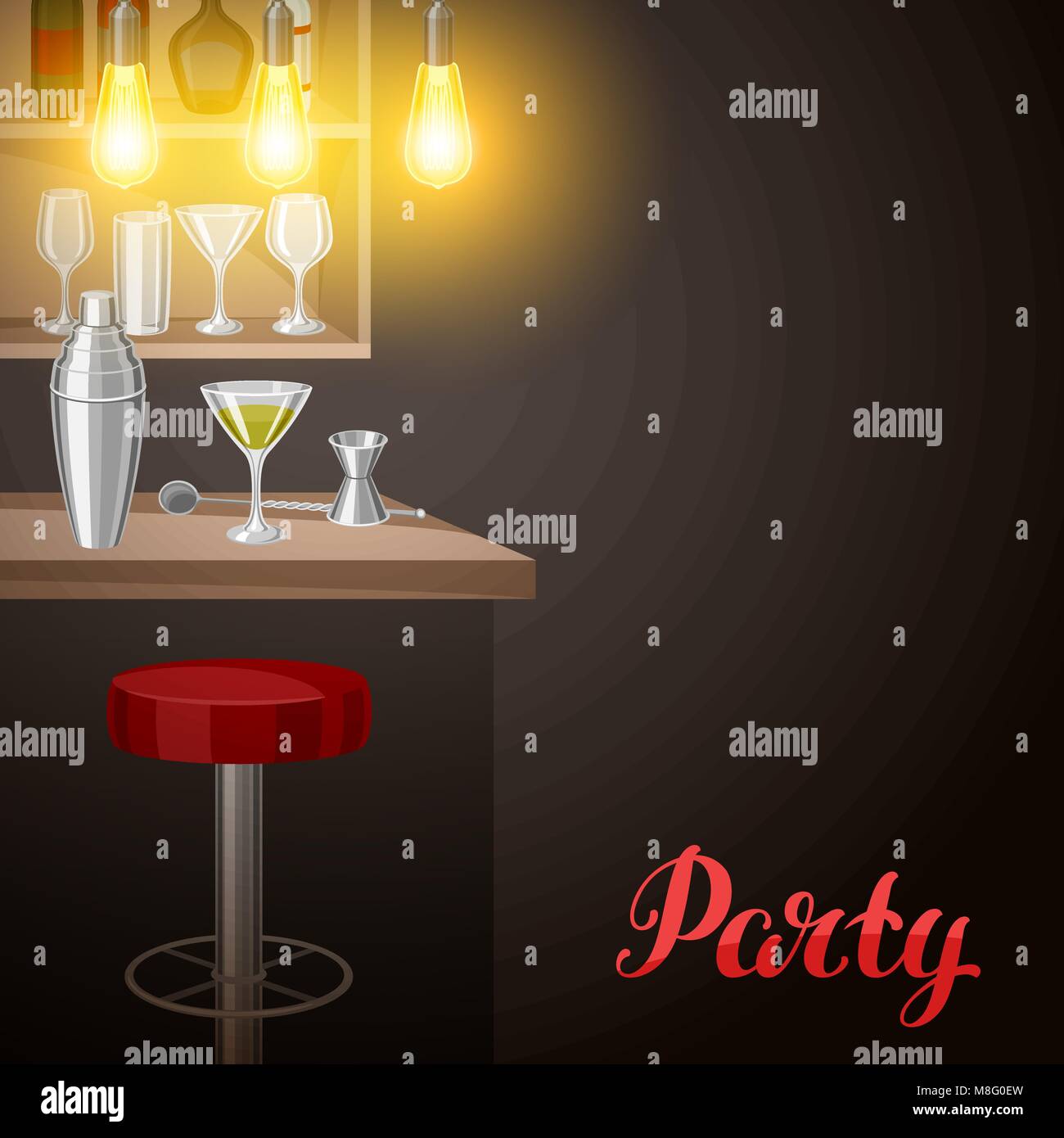 Bar counter in pub or night club. Illustration of interior with