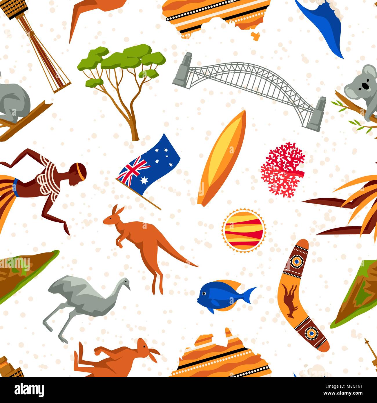 Australia seamless pattern. Australian traditional symbols and objects