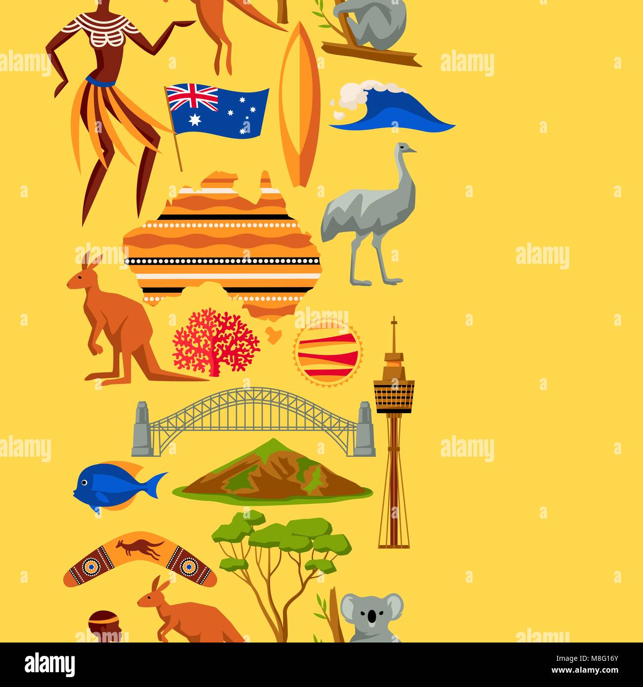 Australia seamless pattern. Australian traditional symbols and objects