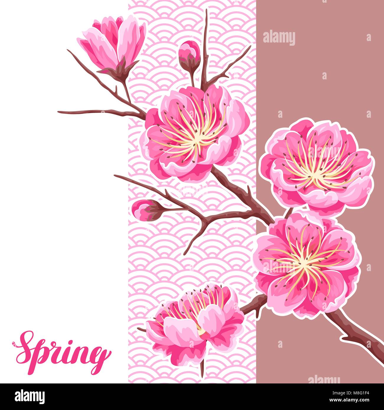Blossom Japanese Sakura Cherry Flower Pattern Stock Illustration