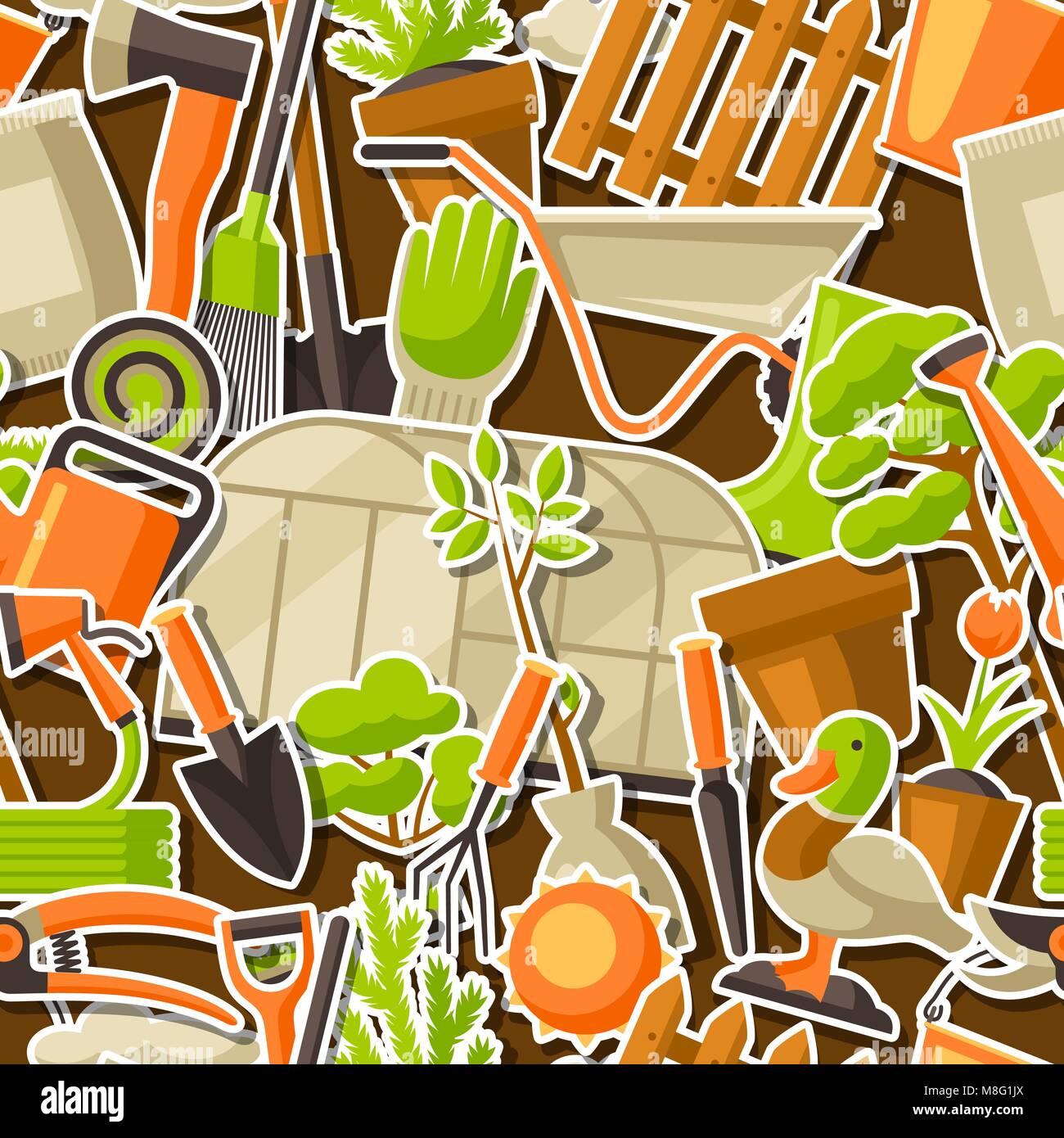 Seamless pattern with garden tools and items. Season gardening ...