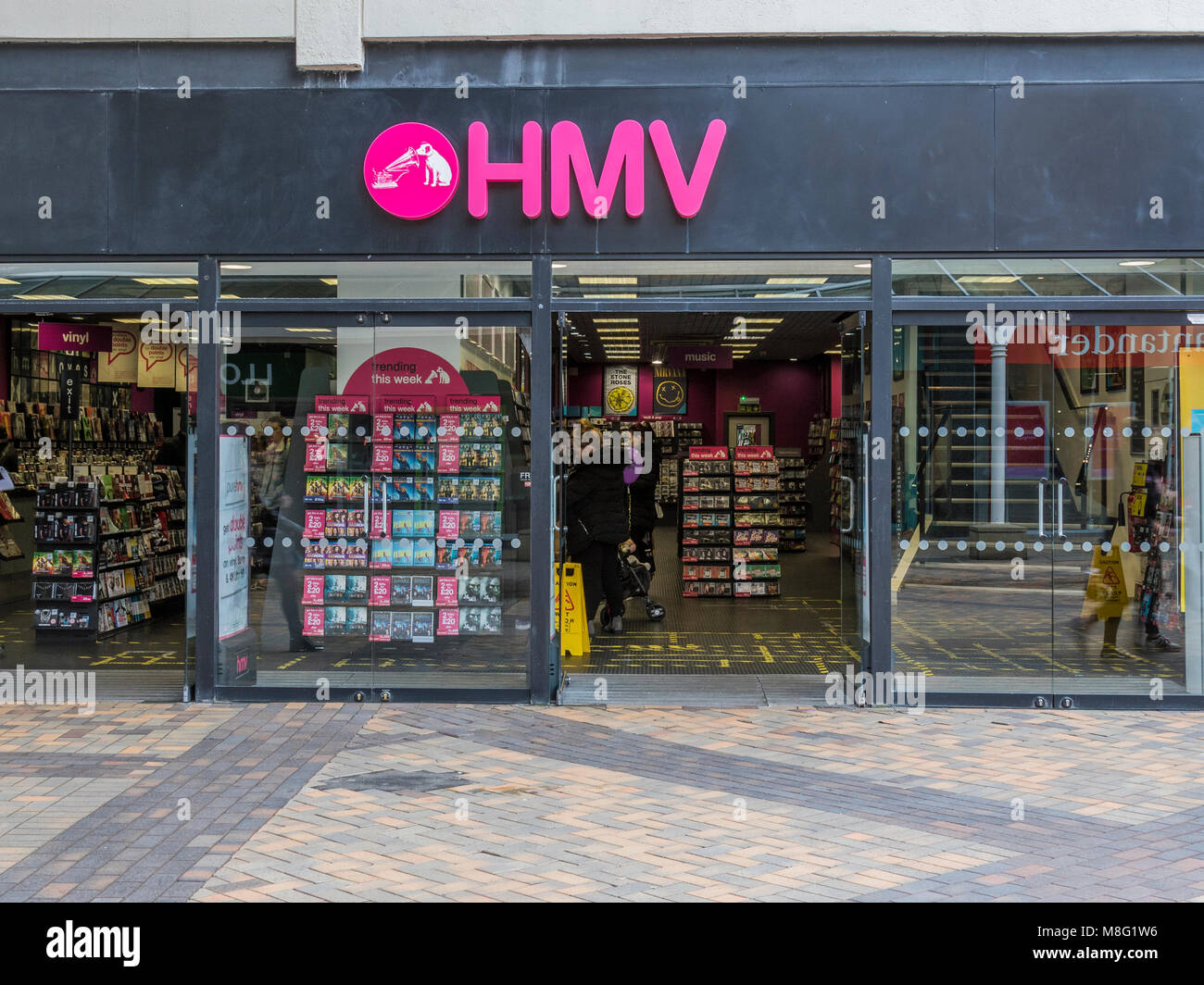 HMV Music shop, Stockport Town Centre Shopping area, Merseyway Stock Photo