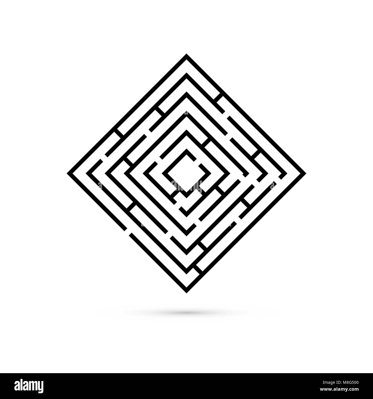 Rectangle maze with way to center. Logic game. Business confusion and solution concept. Flat design. Vector illustration isolated on white background Stock Vector
