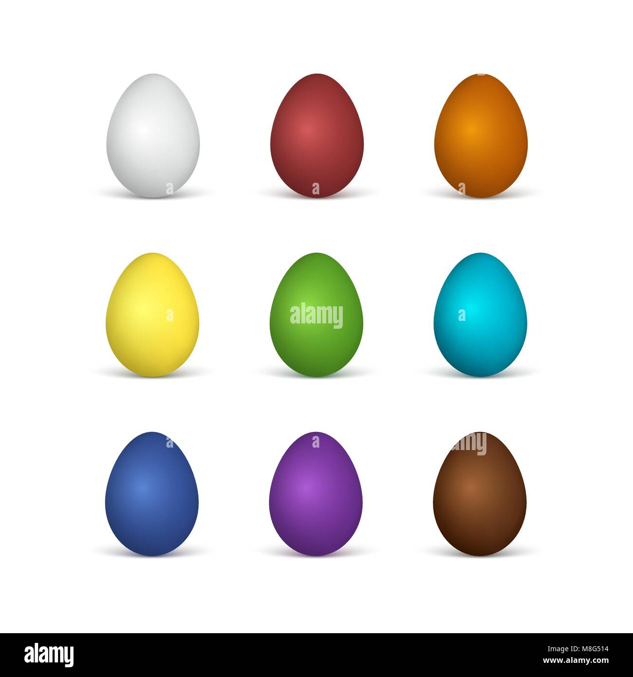 Set of Easter eggs all colors of the rainbow. White and chocolate eggs. Vector illustration isolated on white background Stock Vector