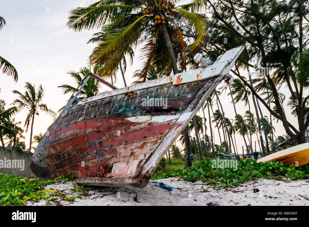 Close-up wooden fishing boat on tropical beach Stock Photo - Alamy