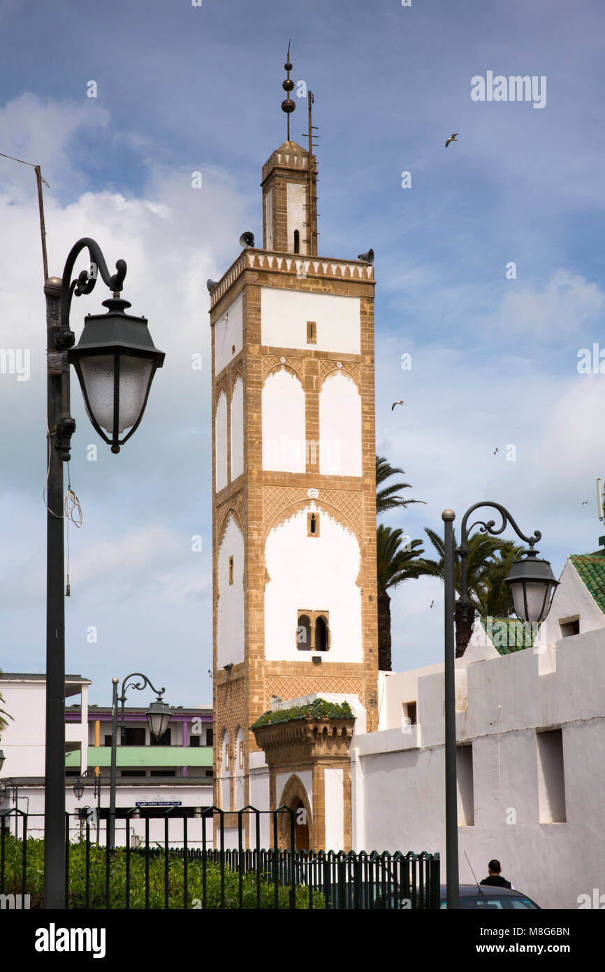 Morocco, Casablanca, Medina, Ould el-Hamra Mosque, landmark minaret Stock Photo