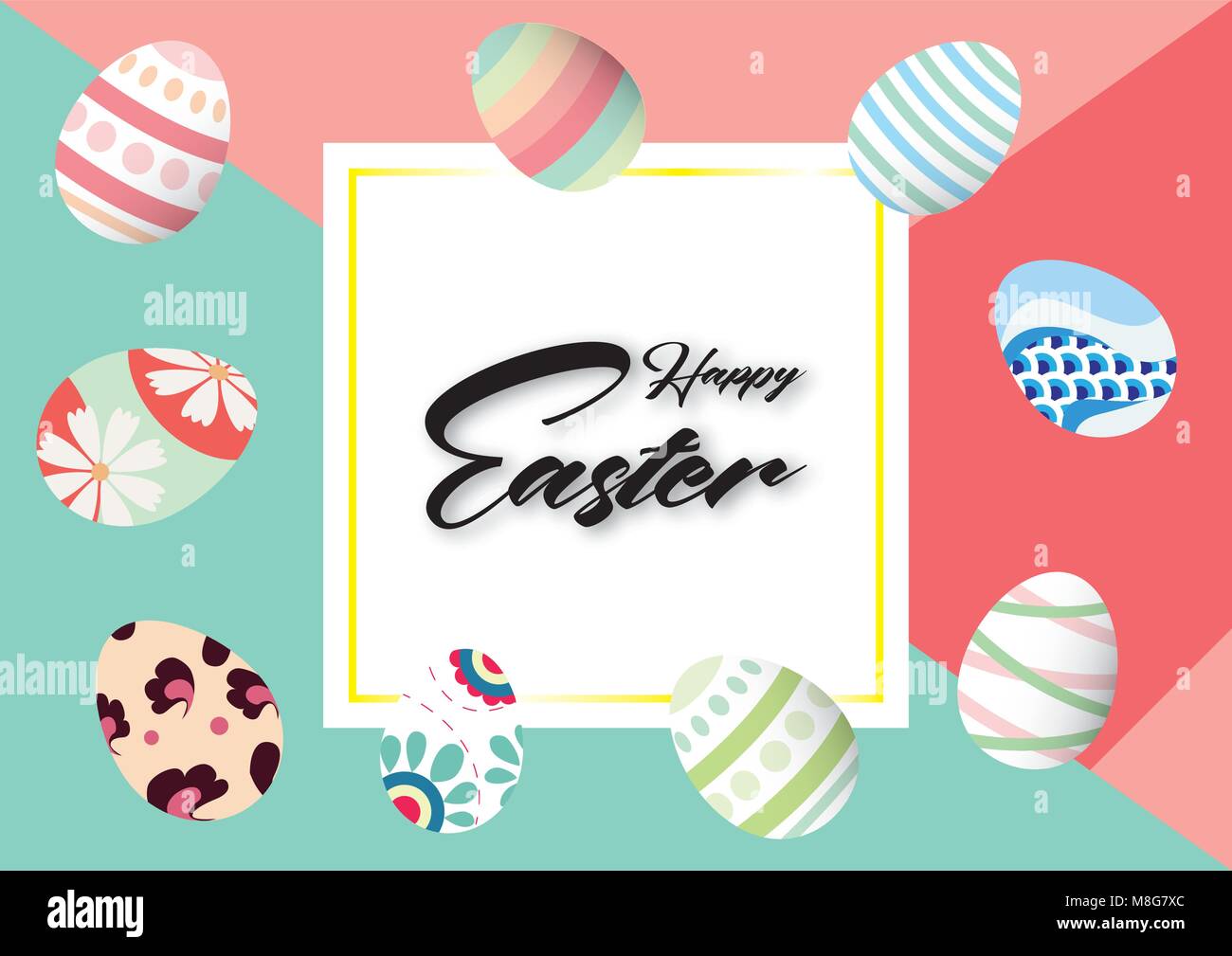 Happy Easter background with beautiful colorful Easter eggs and frame ...