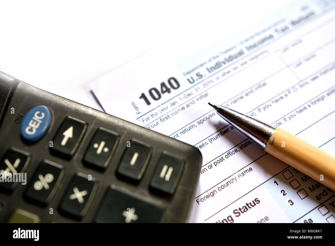 American tax form 1040 on white background. Fillup American tax form
