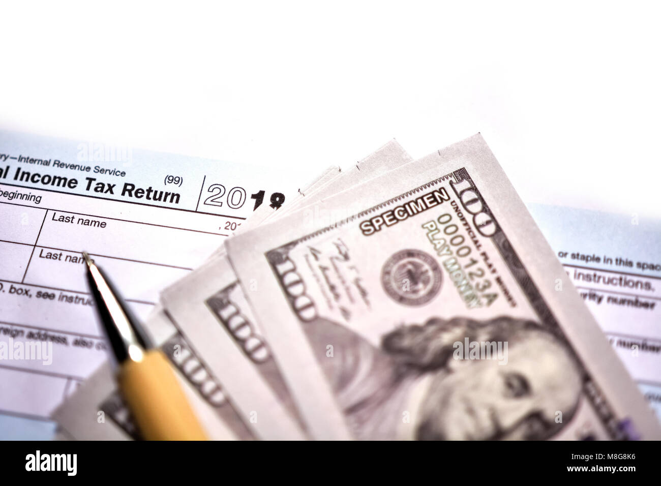 American tax form 1040 on white background. Fillup American tax form