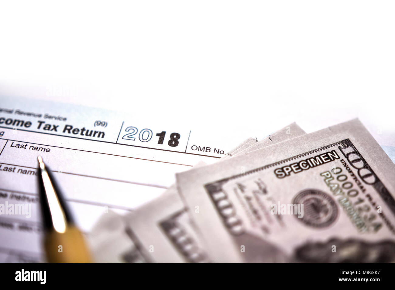 American tax form 1040 on white background. Fillup American tax form