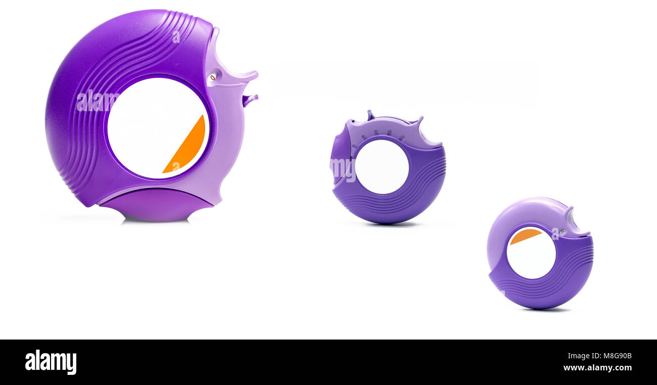 Three asthma accuhaler isolated on white background with copy space