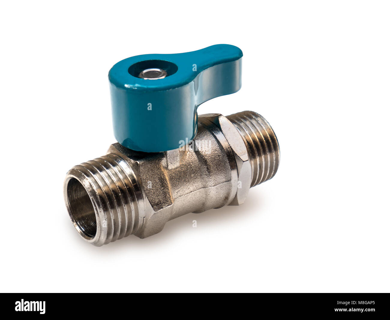 Water Faucet, Stop Straight Valve,with blue handle isolated on white