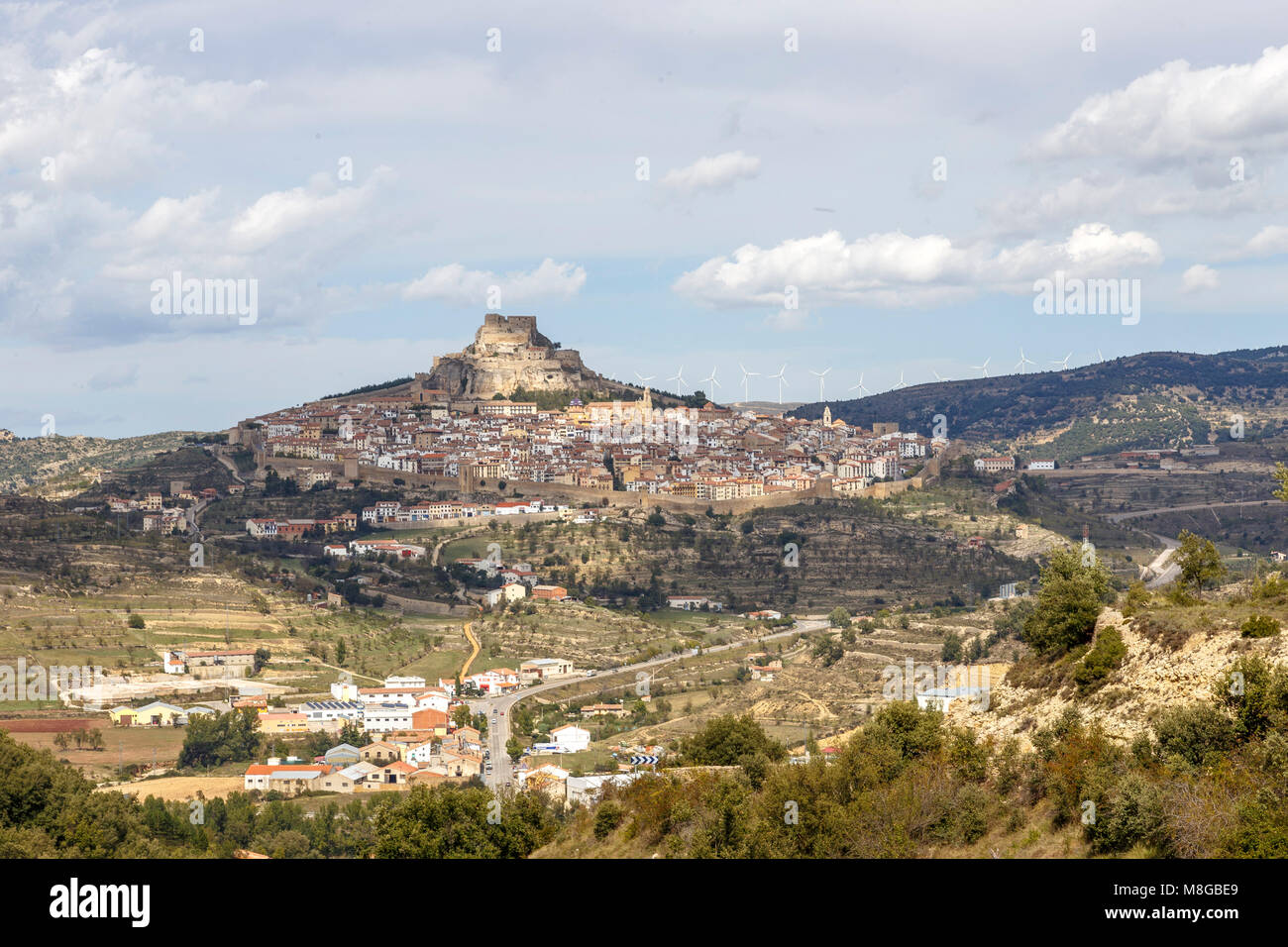 Morella is an ancient walled city located on a hill-top in the province of Castellón, Valencian Community, Spain. Stock Photo