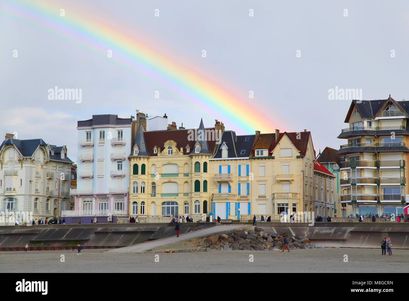 A beautiful rainbow above Wimereux, Northern France Stock Photo