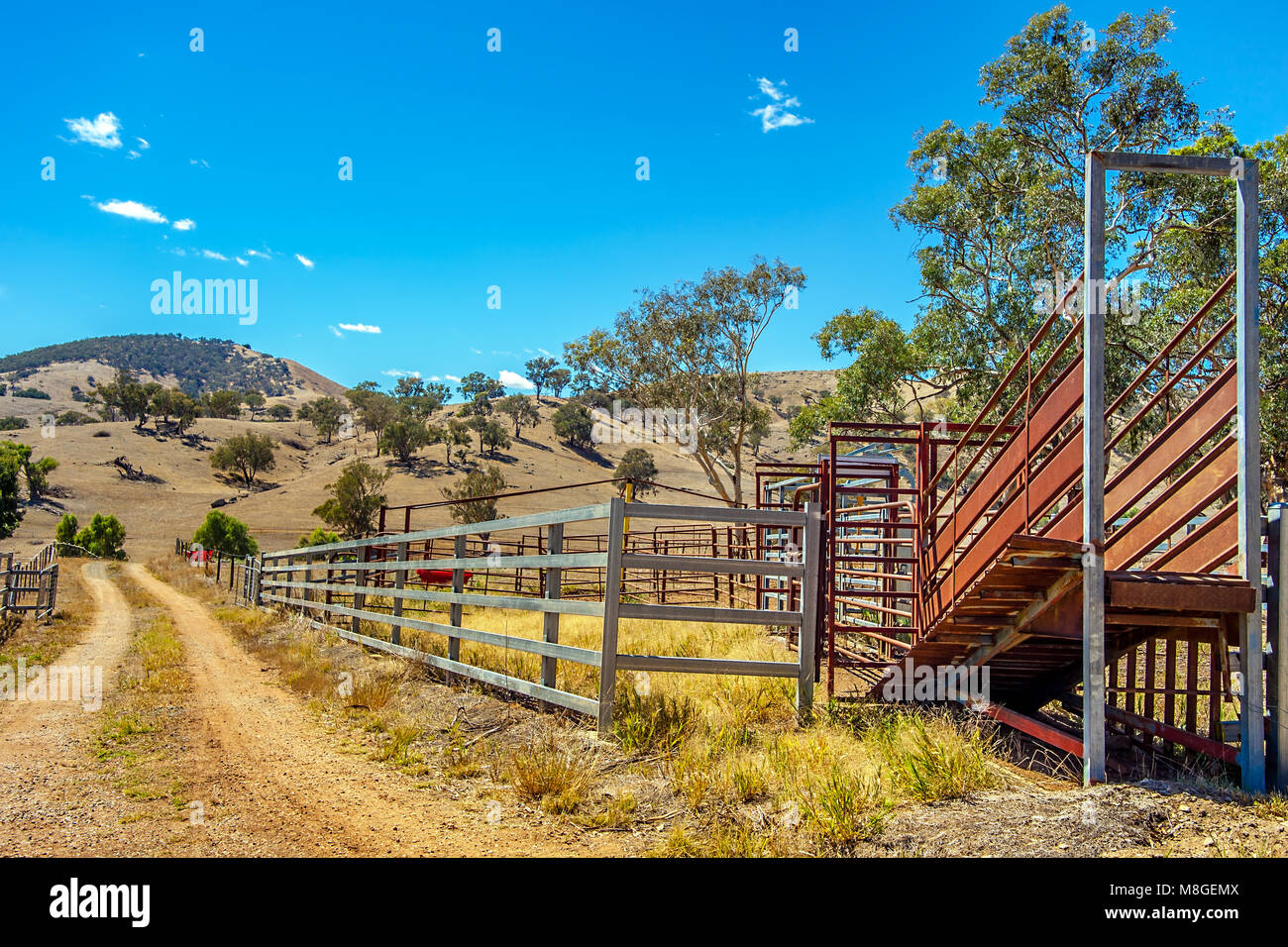 Sheep pasture and loading station in New South Wales Australia Stock Photo