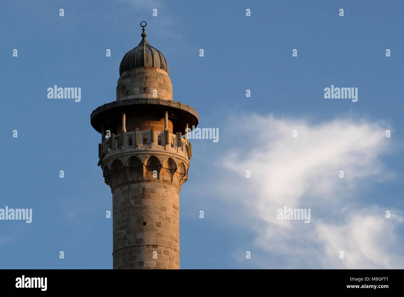 View of Minaret Bab al-Asbat built in 1367 one of the four minarets surrounding the Temple Mount known to Muslims as the Haram esh-Sharif and the Al Aqsa Compound in the Old City East Jerusalem Israel Stock Photo