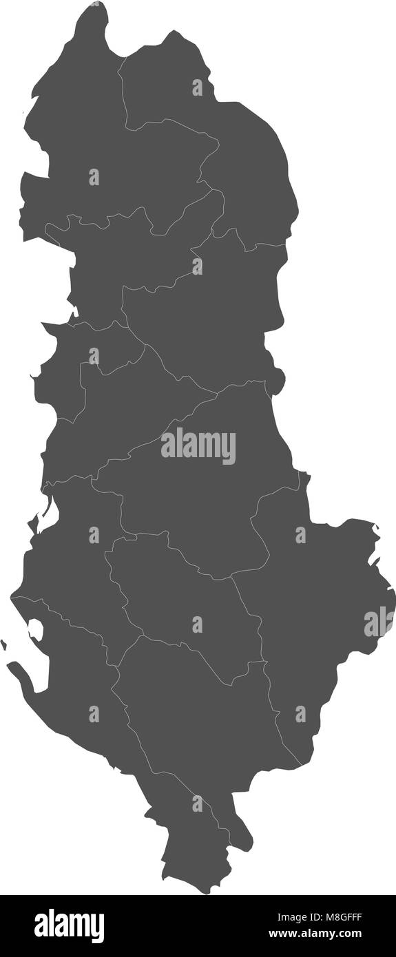 Map of Albania split into regions Stock Vector