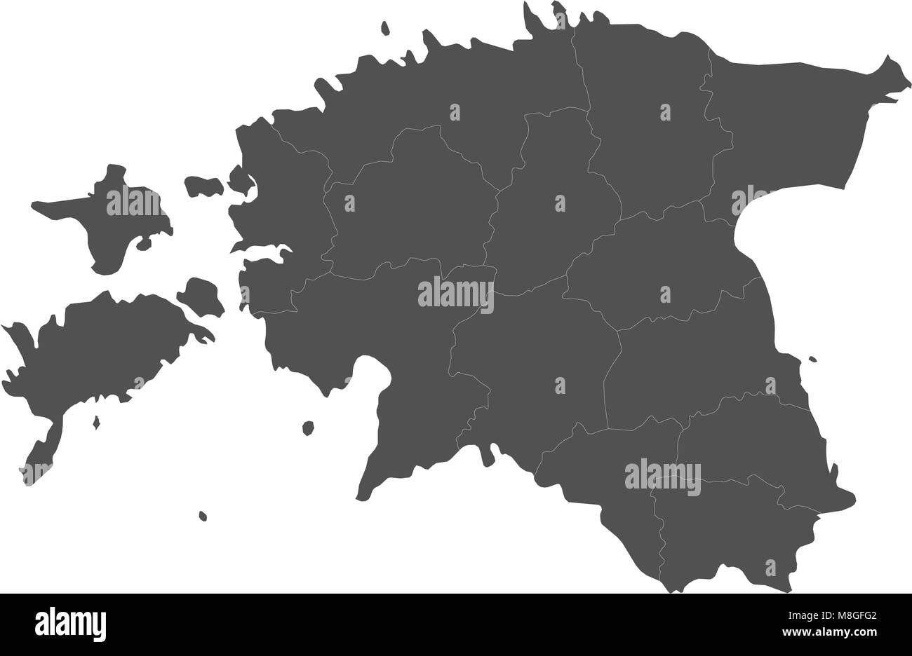 Map of Estonia split into regions Stock Vector