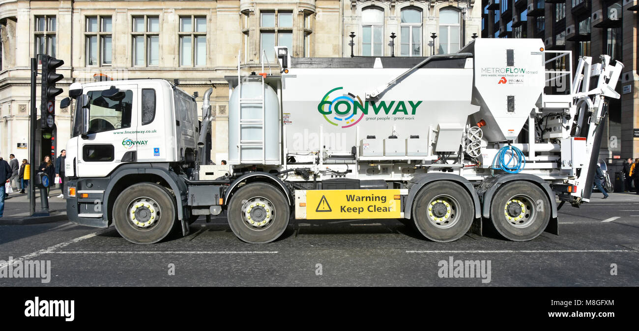 Canadian Proall Reimer volumetric mixer truck delivers specialised wet flooring screed mixes operated by Conway infrastructure services company London Stock Photo