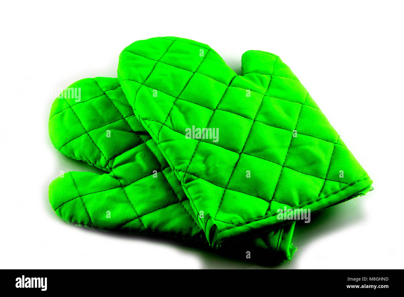 Green oven glove on isolated white background Stock Photo Alamy