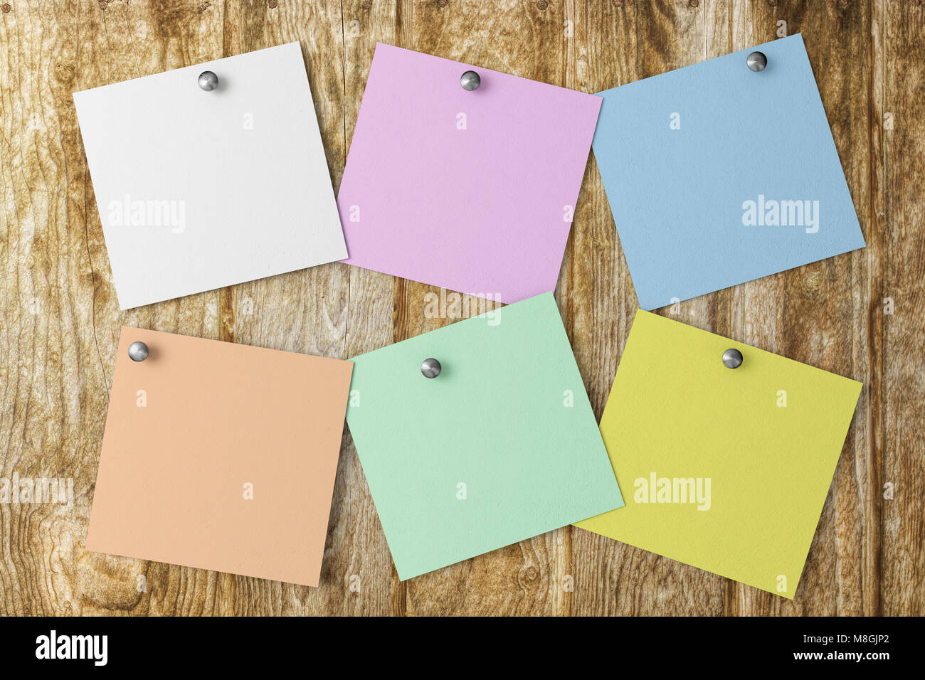 colorful square post it on a wood background.3d rendering Stock Photo ...