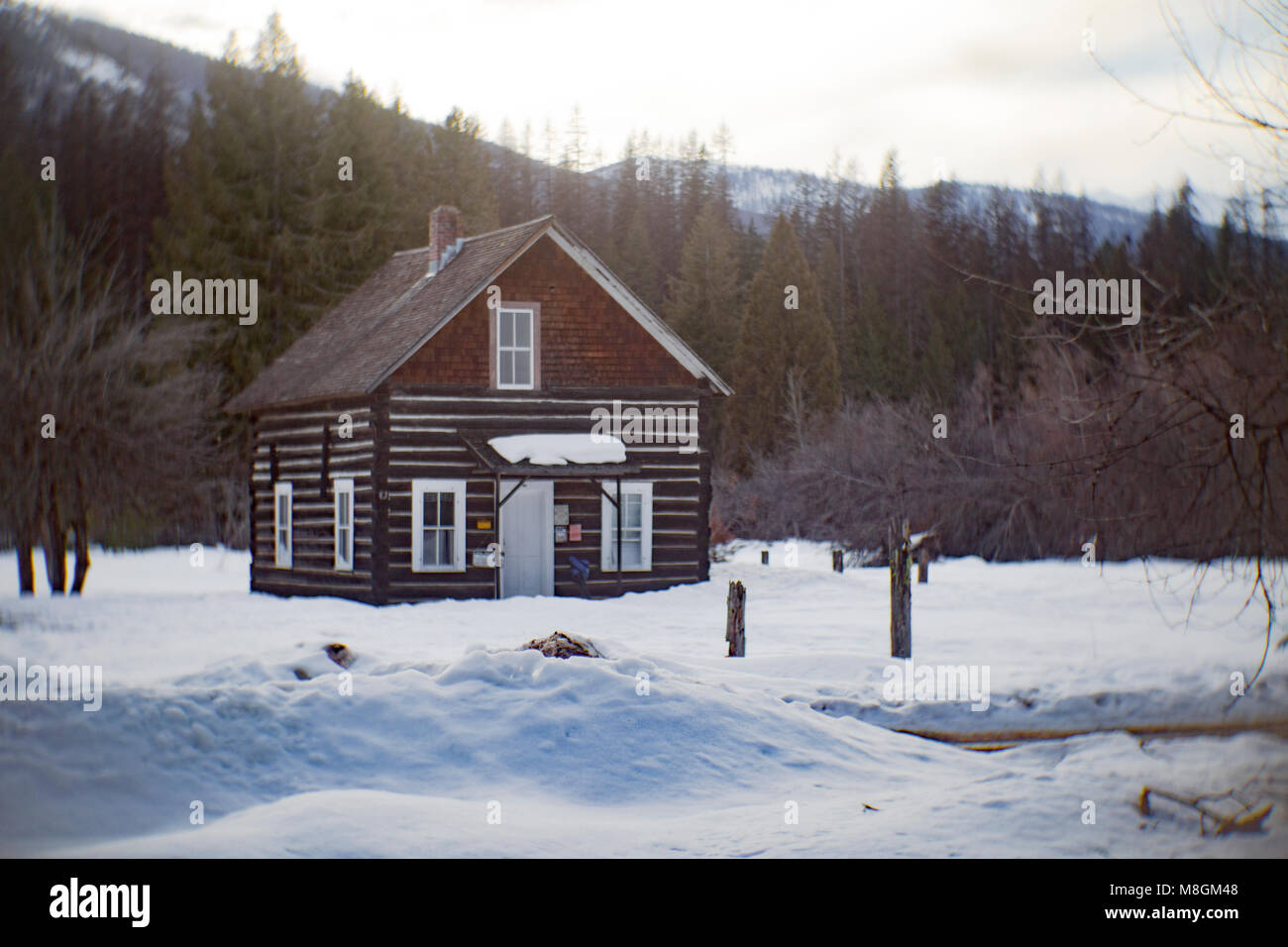 The old Bull River Guard Station homestead, on the East Fork of Bull River, in the Cabinet Mountains, located within the Kootenai National Forest. Stock Photo