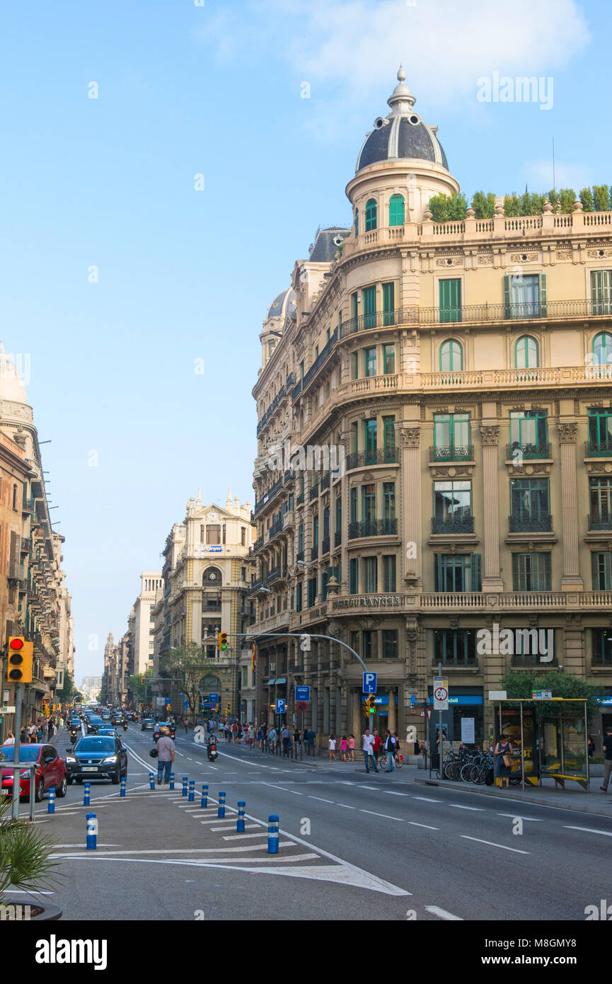 Barcelona, Spain - September 2, 2017: View of Via Laietana, one of the most important streets of the city of Barcelona, which connects the city center Stock Photo