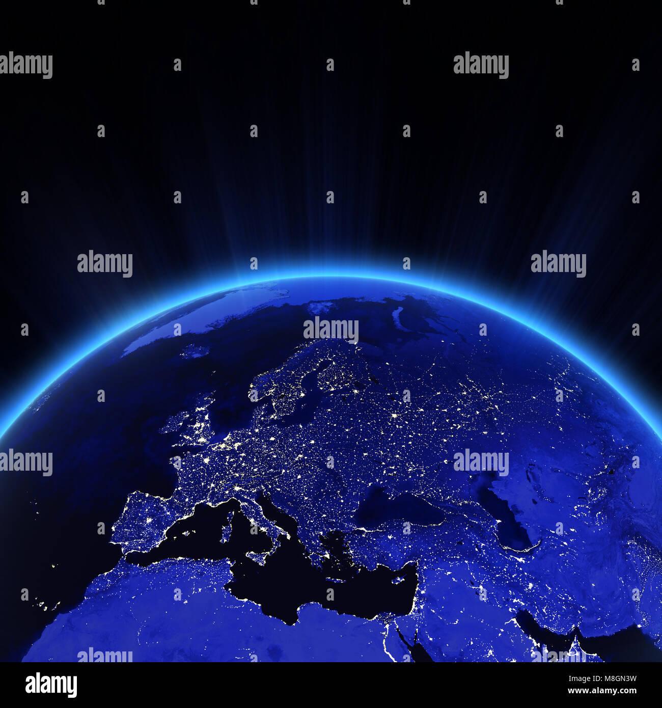 Europe city lights at night 3d rendering Stock Photo Alamy