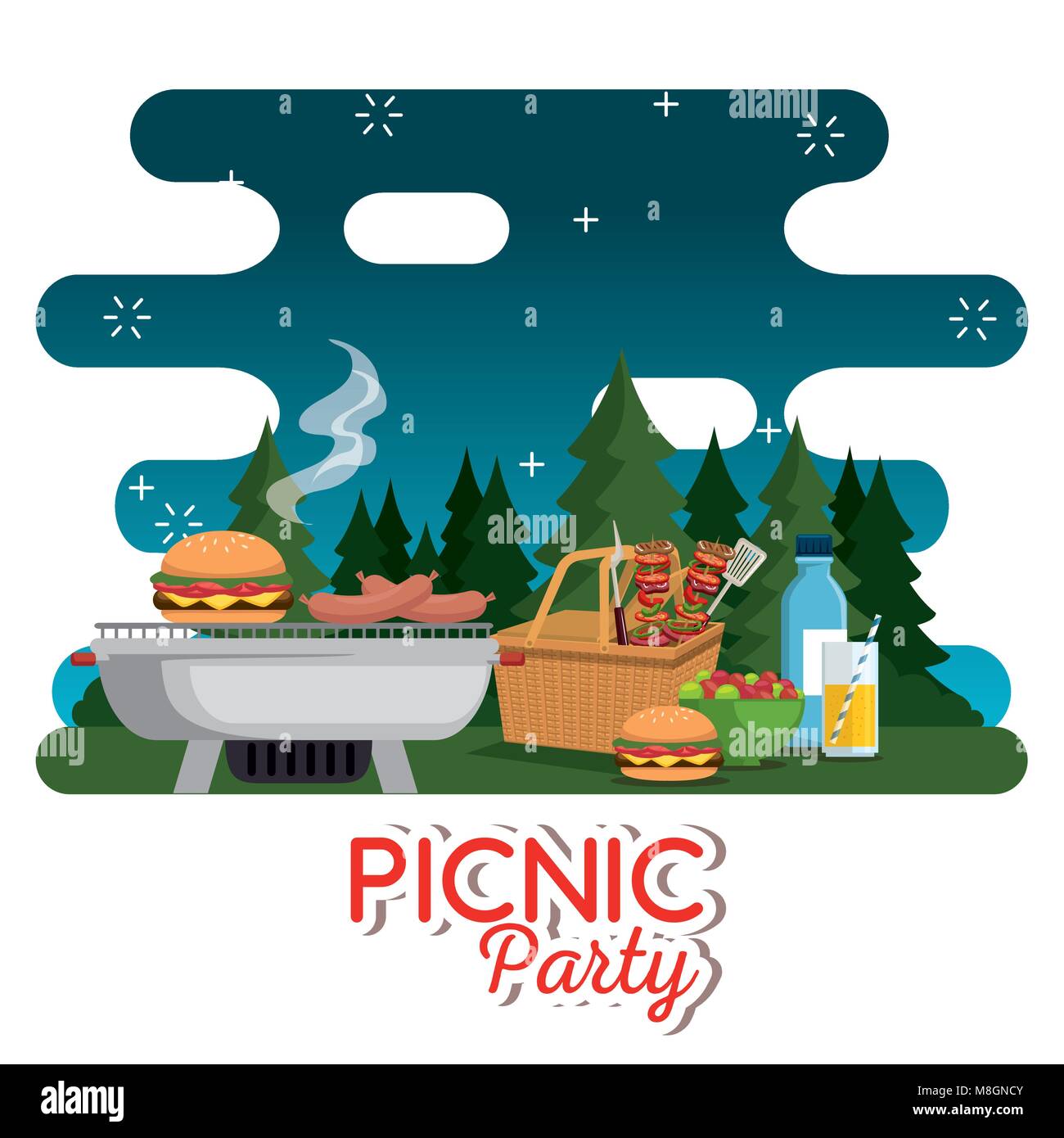 picnic party celebration scene vector illustration design Stock Vector