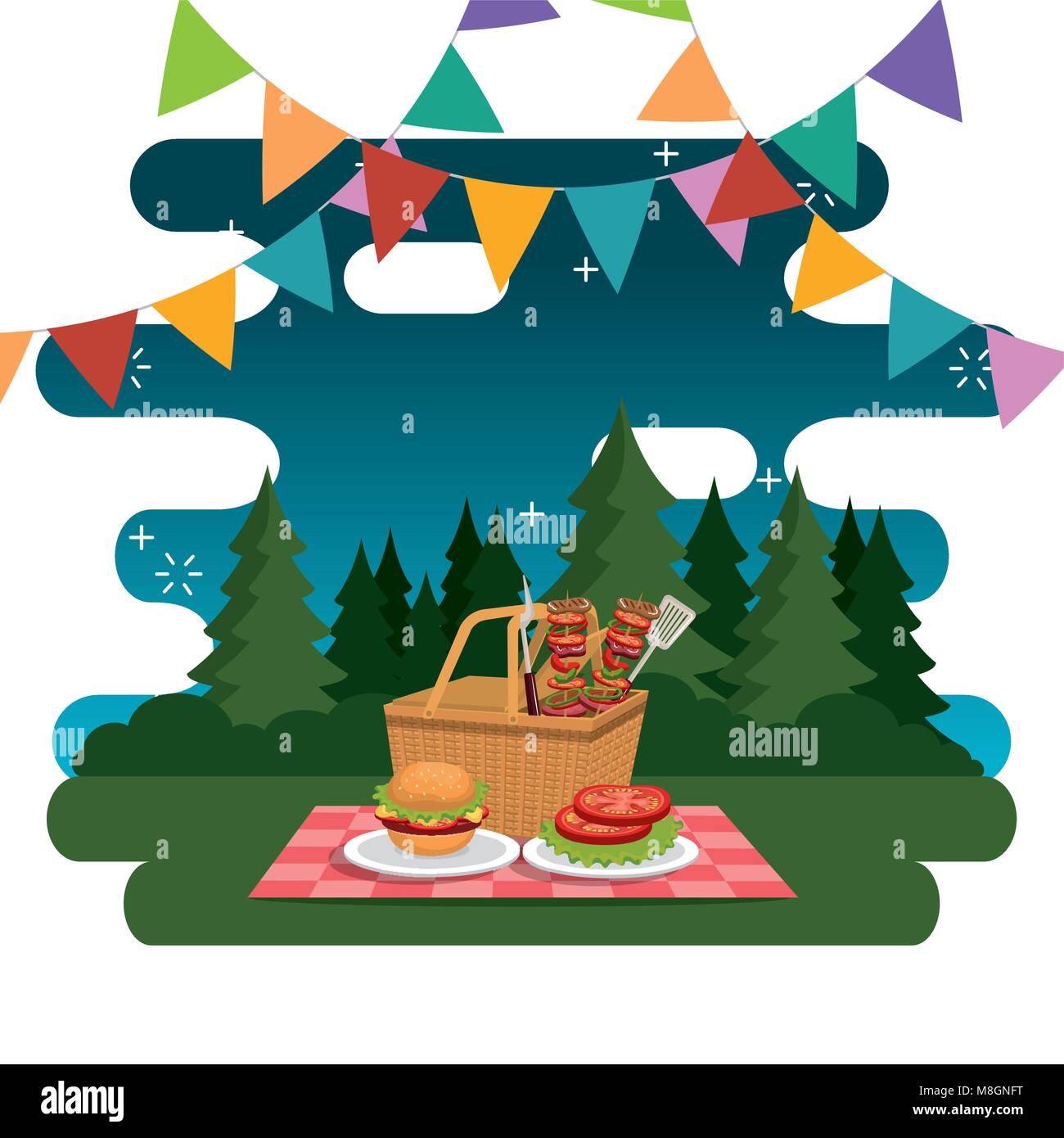 picnic party celebration scene vector illustration design Stock Vector