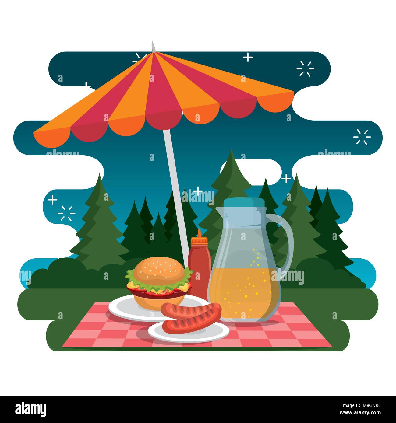 picnic party celebration scene vector illustration design Stock Vector