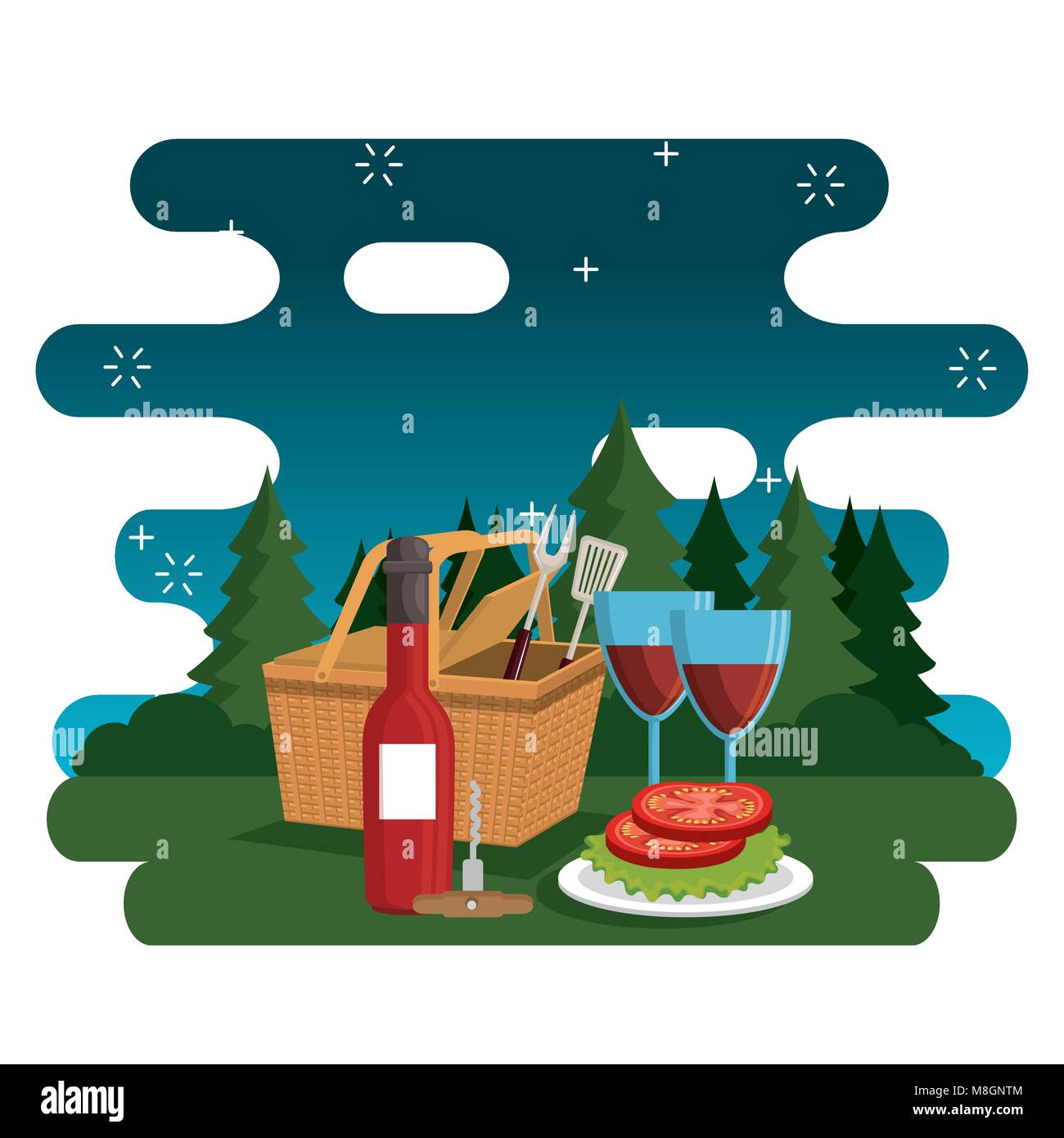 picnic party celebration scene vector illustration design Stock Vector