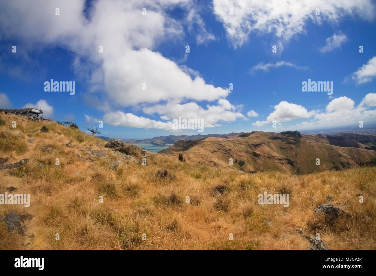 Beautiful scenery from Christchurch Gondola Station at the top of Port Hills, Christchurch, Canterbury, New Zealand. Stock Photo