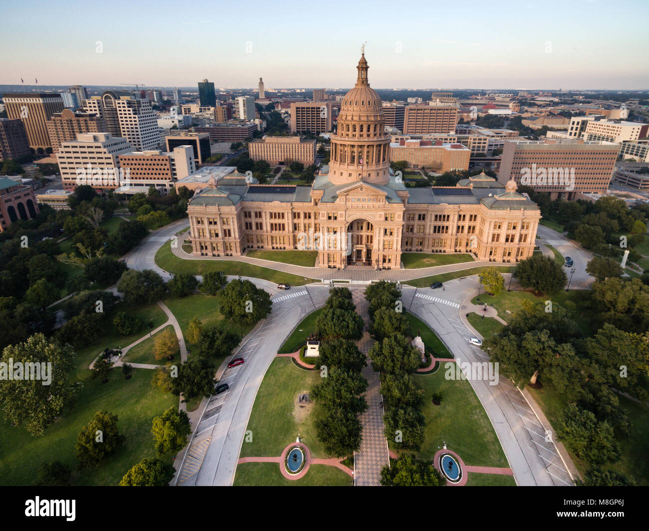 Aerial view of the Texas State Capital grounds at Austin Stock Photo