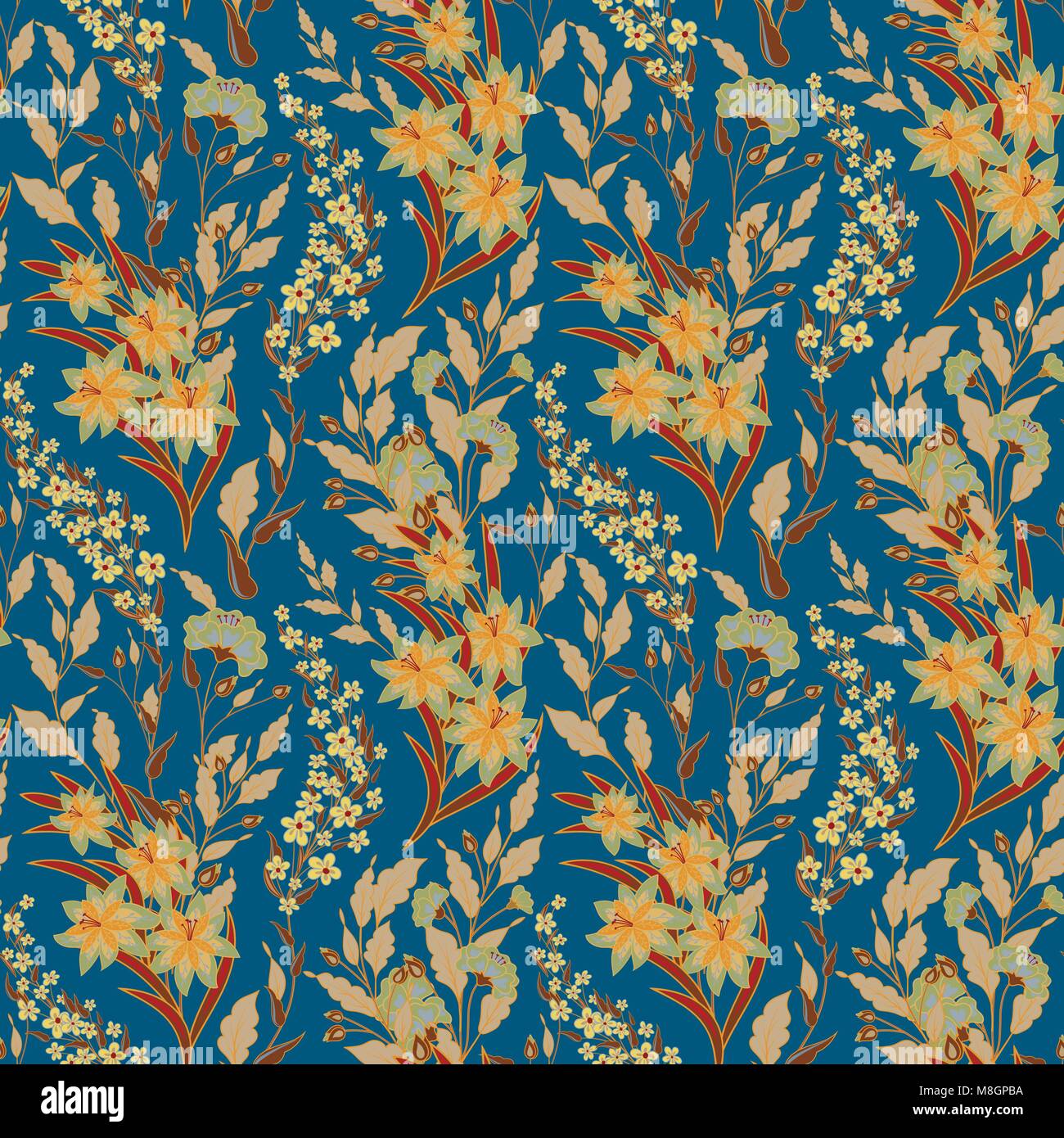 Vintage seamless floral pattern on a black background. Spring flowers ...