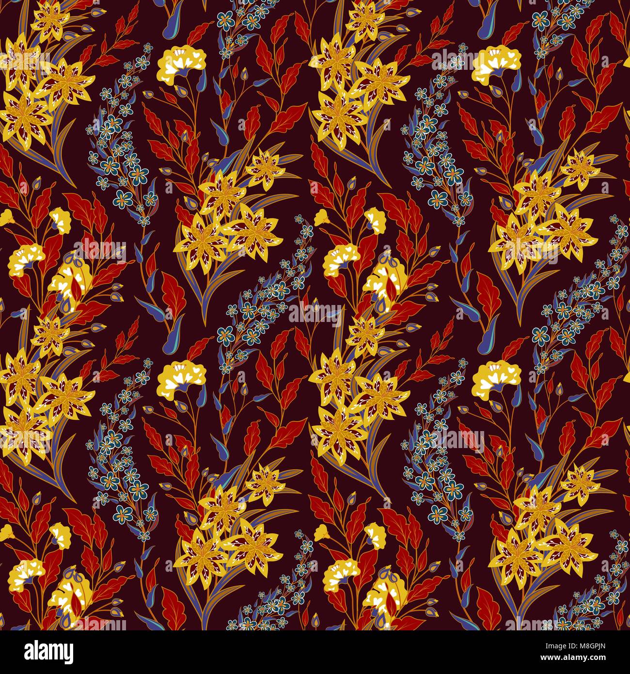 Vintage seamless floral pattern on a black background. Spring flowers ...