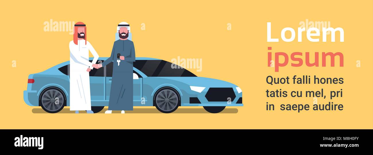Car Buying Arab Seller Man Giving Keys To Owner Vechicle Purchase Sale