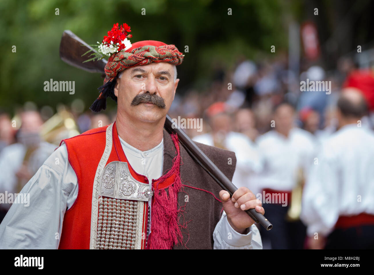 Alkar's squire march during Alka tournament in town Sinj, Croatia Stock Photo