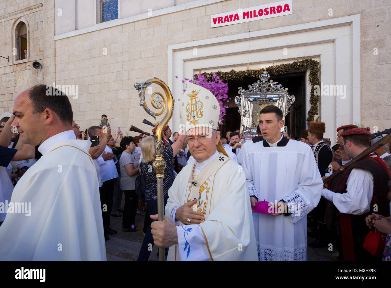 Famous painting of 'Miraculous Madonna of Sinj' is taken out on a procession, Croatia Stock Photo