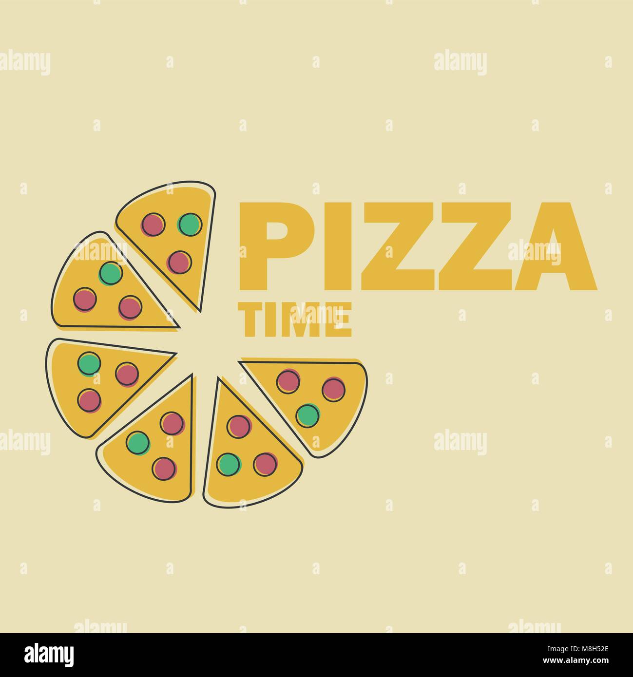 Pizza Vector Illustration in Line Art Flat Style Design Funny image