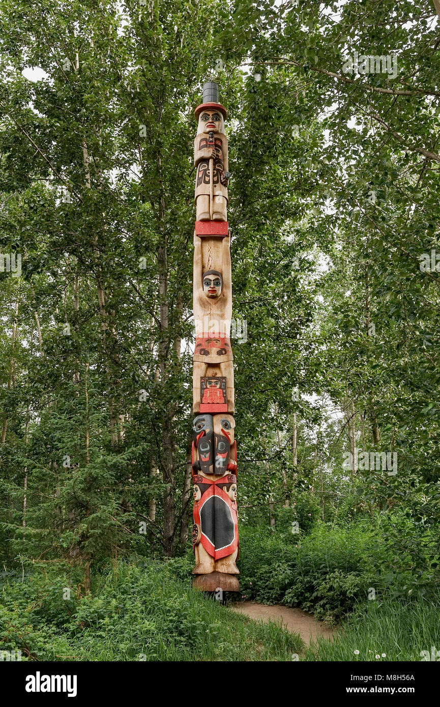 Totem pole, Alaska Native Heritage Center, Anchorage, Alaska, USA. Stock Photo