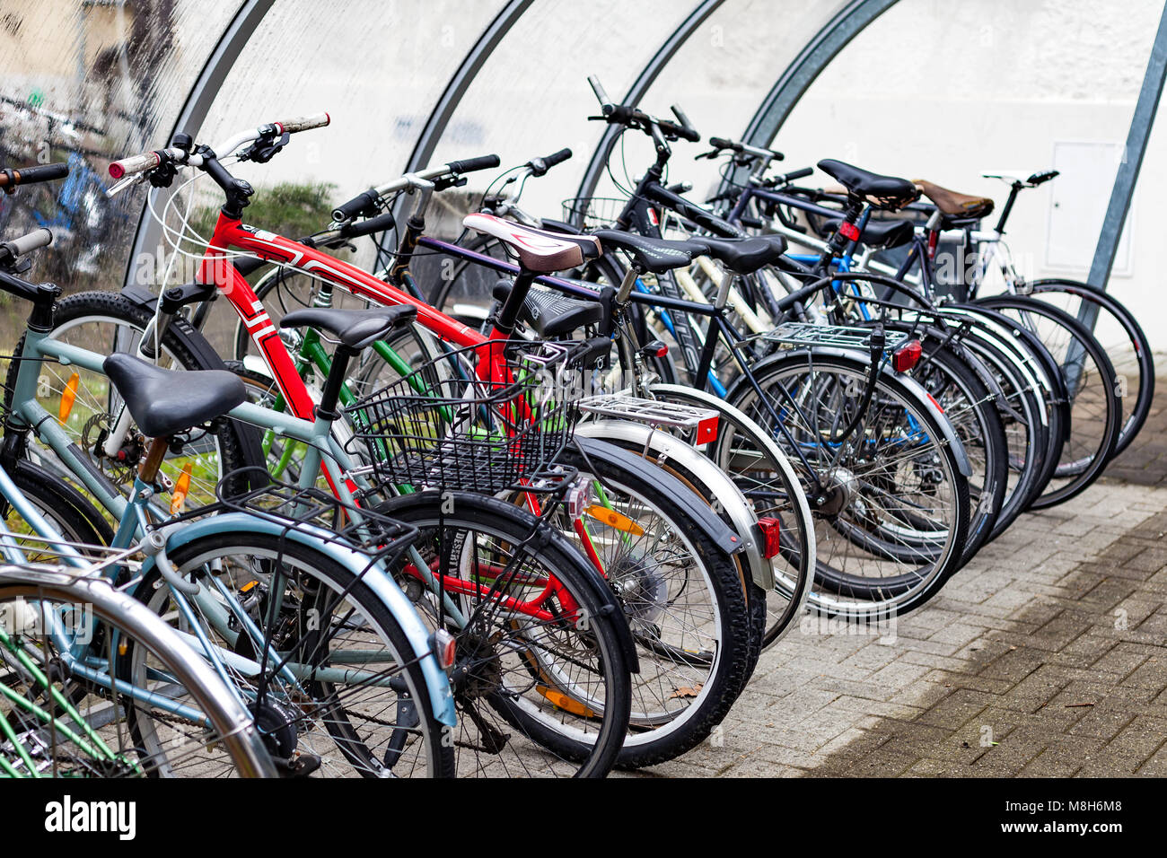 Bicycle parking in the city center of Bern, Switzerland Stock Photo
