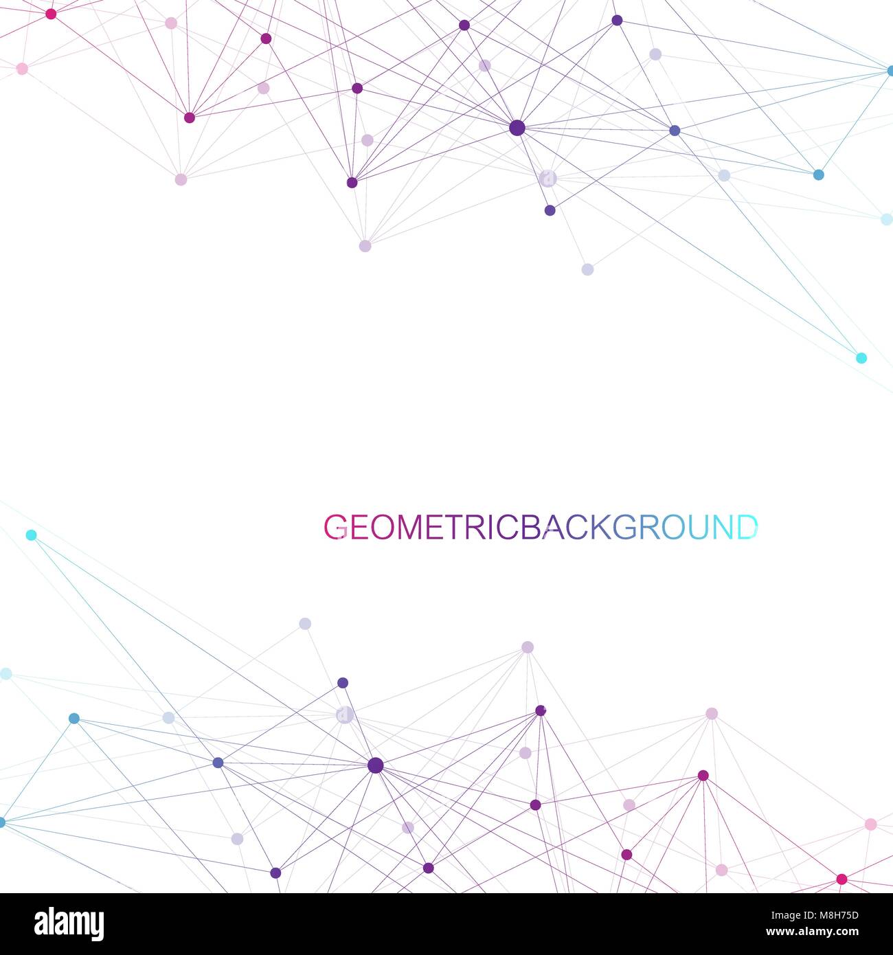 Geometric abstract vector with connected line and dots. Global network ...