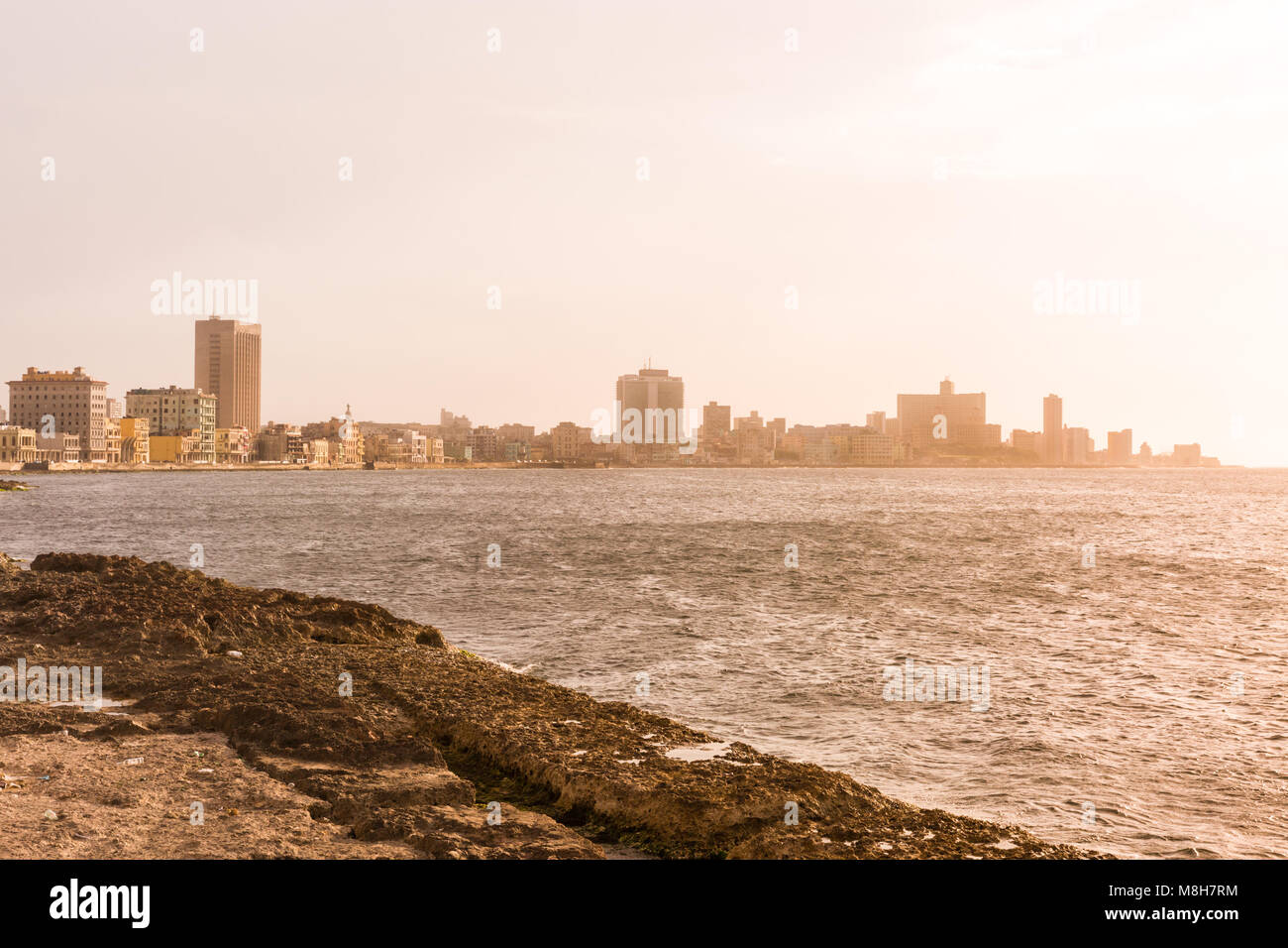 The Malecon and seafront on a misty afternoon, Havana, Cuba Stock Photo