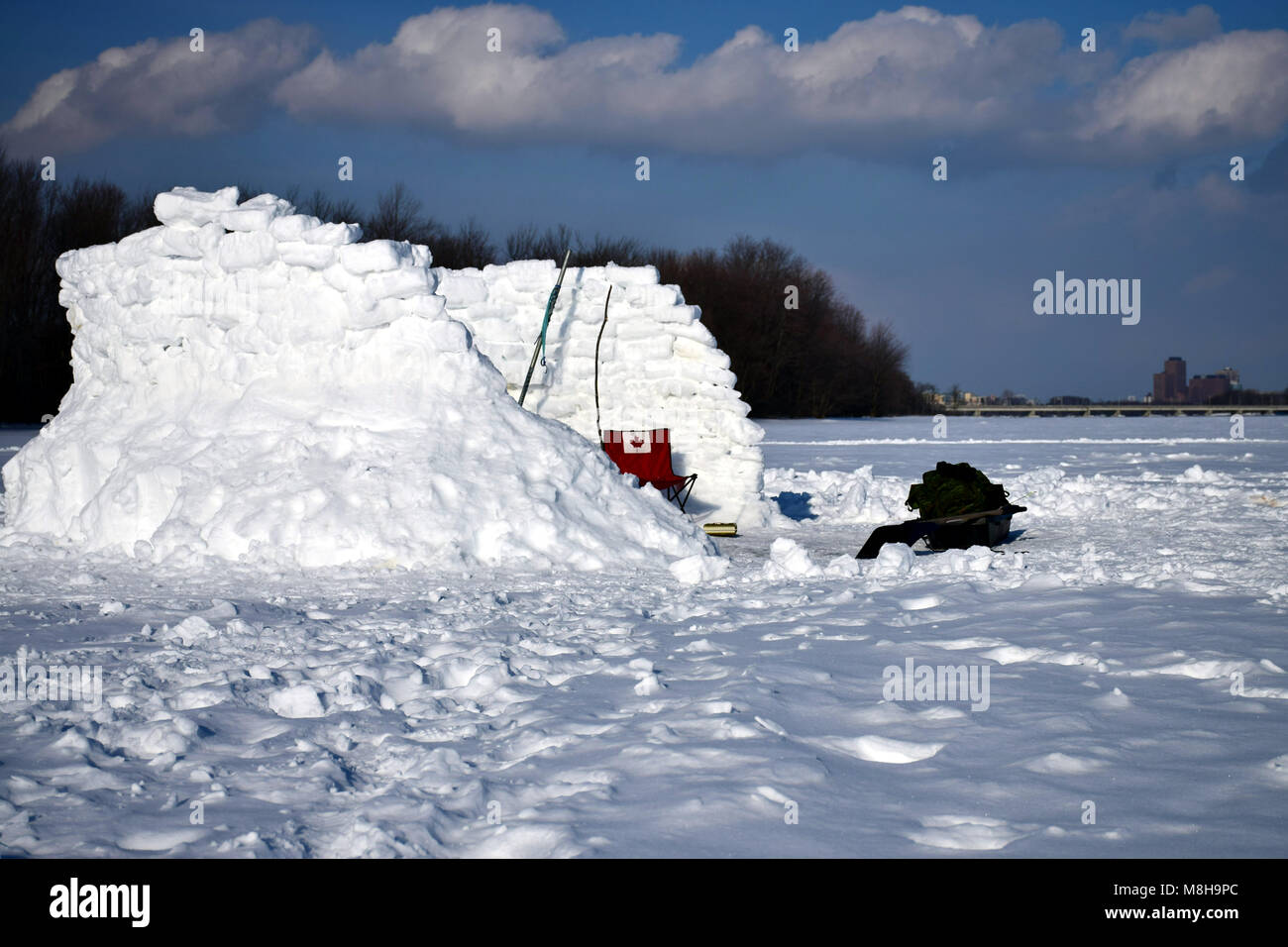 Ice fishing in Ottawa, Canada Stock Photo Alamy
