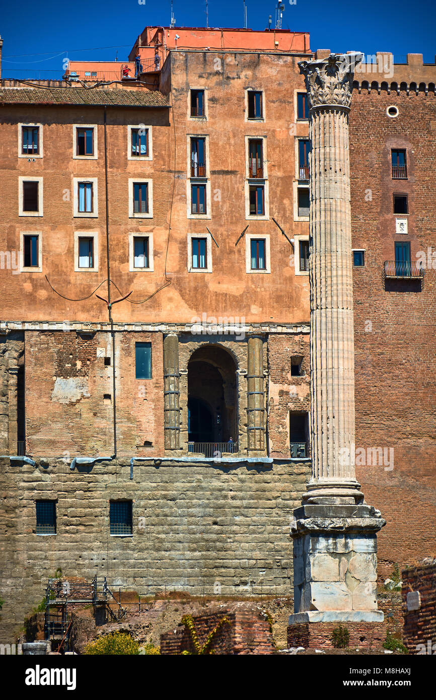 ROMAN FORUM, ROME, ITALY - MAY 17, 2017: Details of the facade of the old Tabularium at the Roman Forum in Rome. Stock Photo