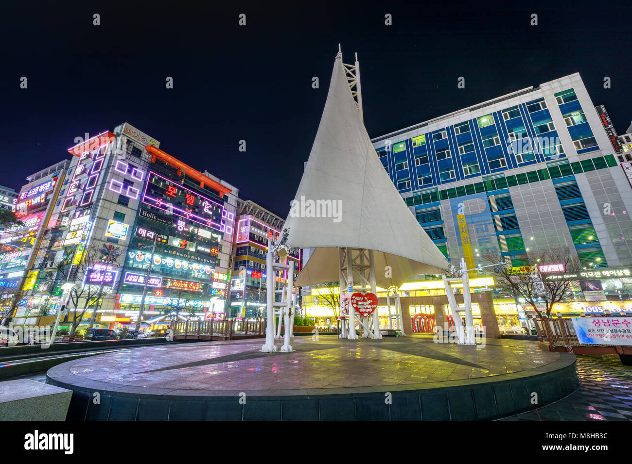 Changwon, South Korea - March 13, 2018 : Night view of Sangnam Fountain Plaza in Changwon, Gyeongsangnam-do, South Korea Stock Photo