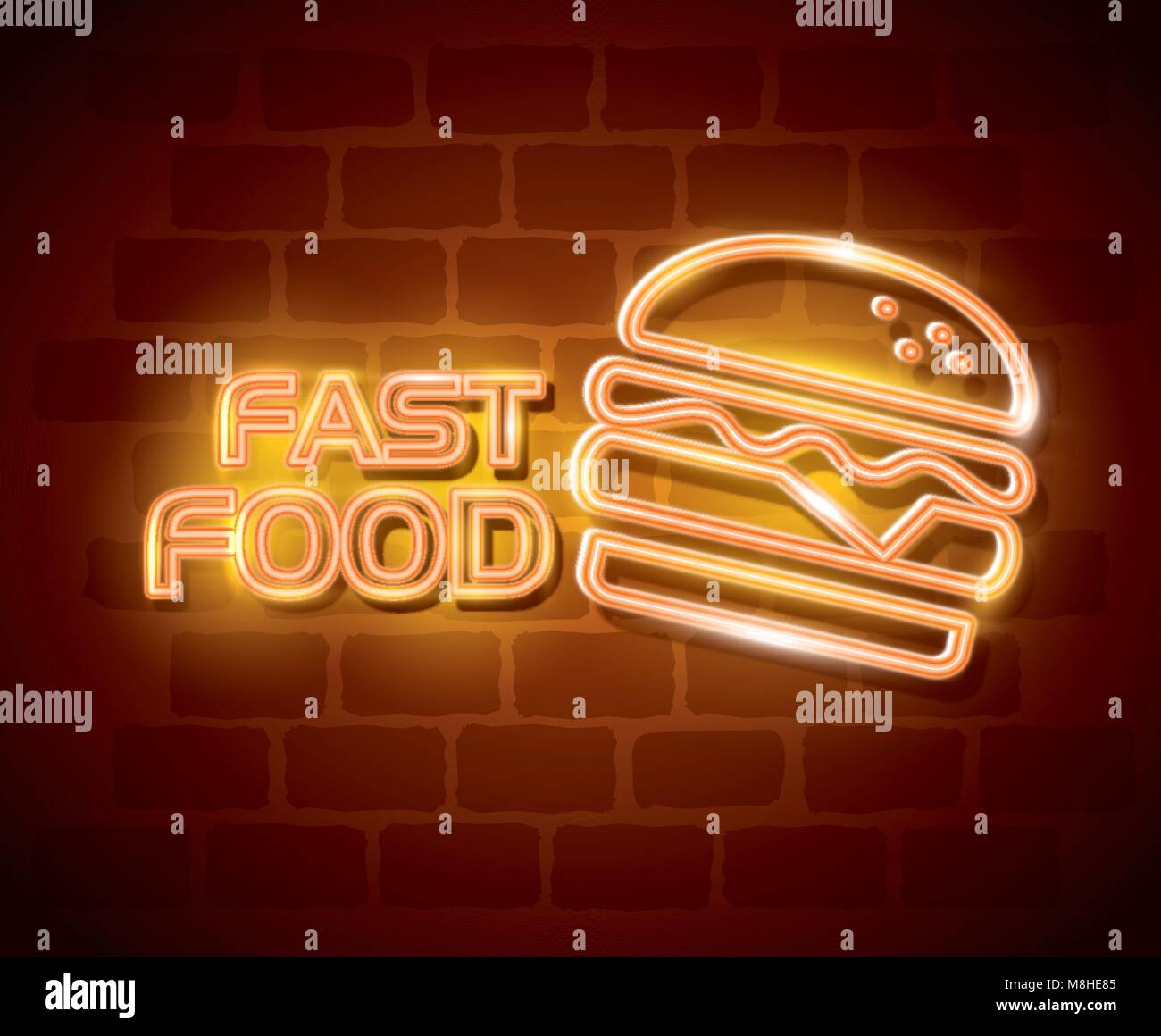 Fast Food Burger Neon Label Vector Illustration Design Stock Vector