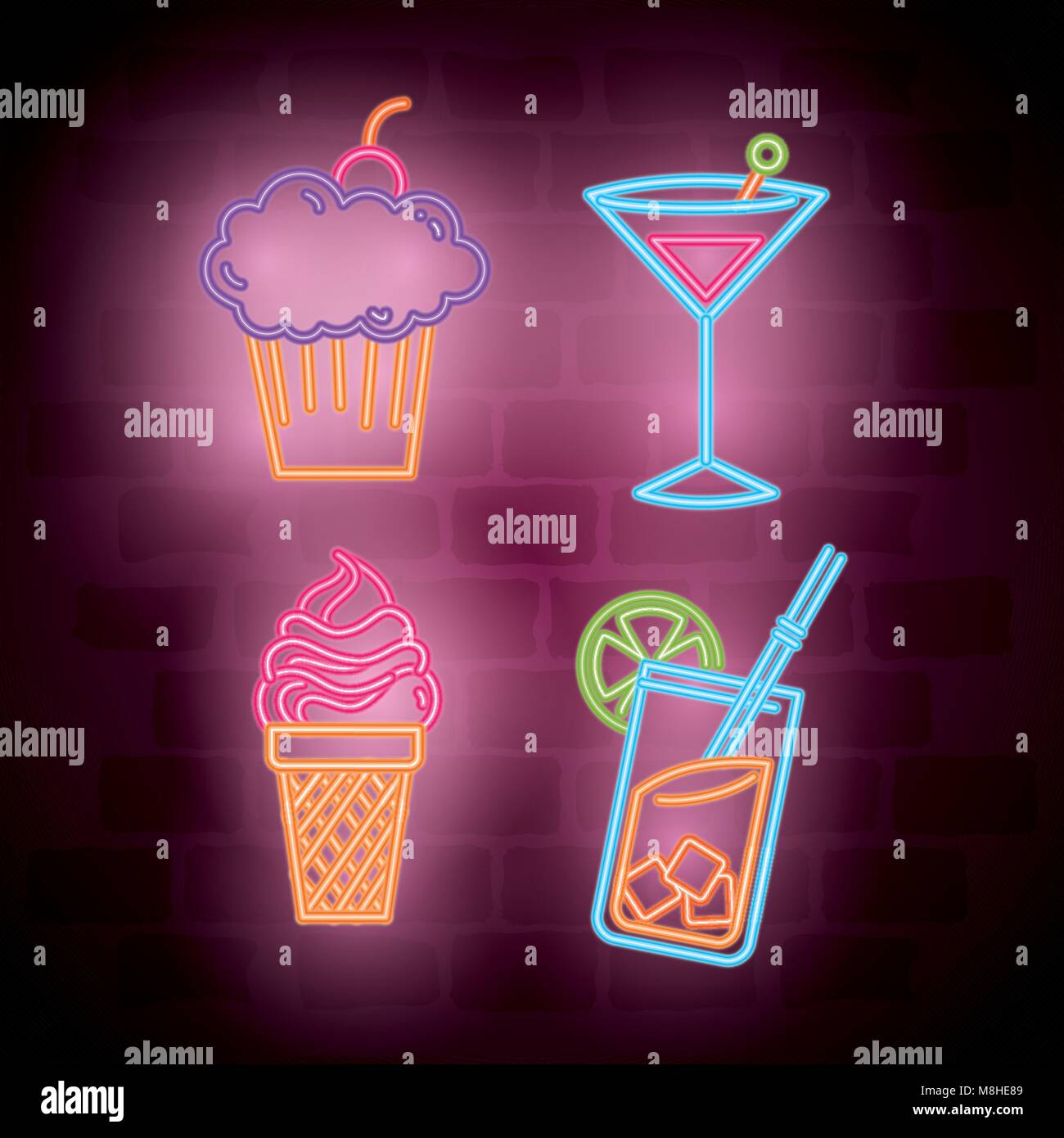 drinks bar neon label vector illustration design Stock Vector Image