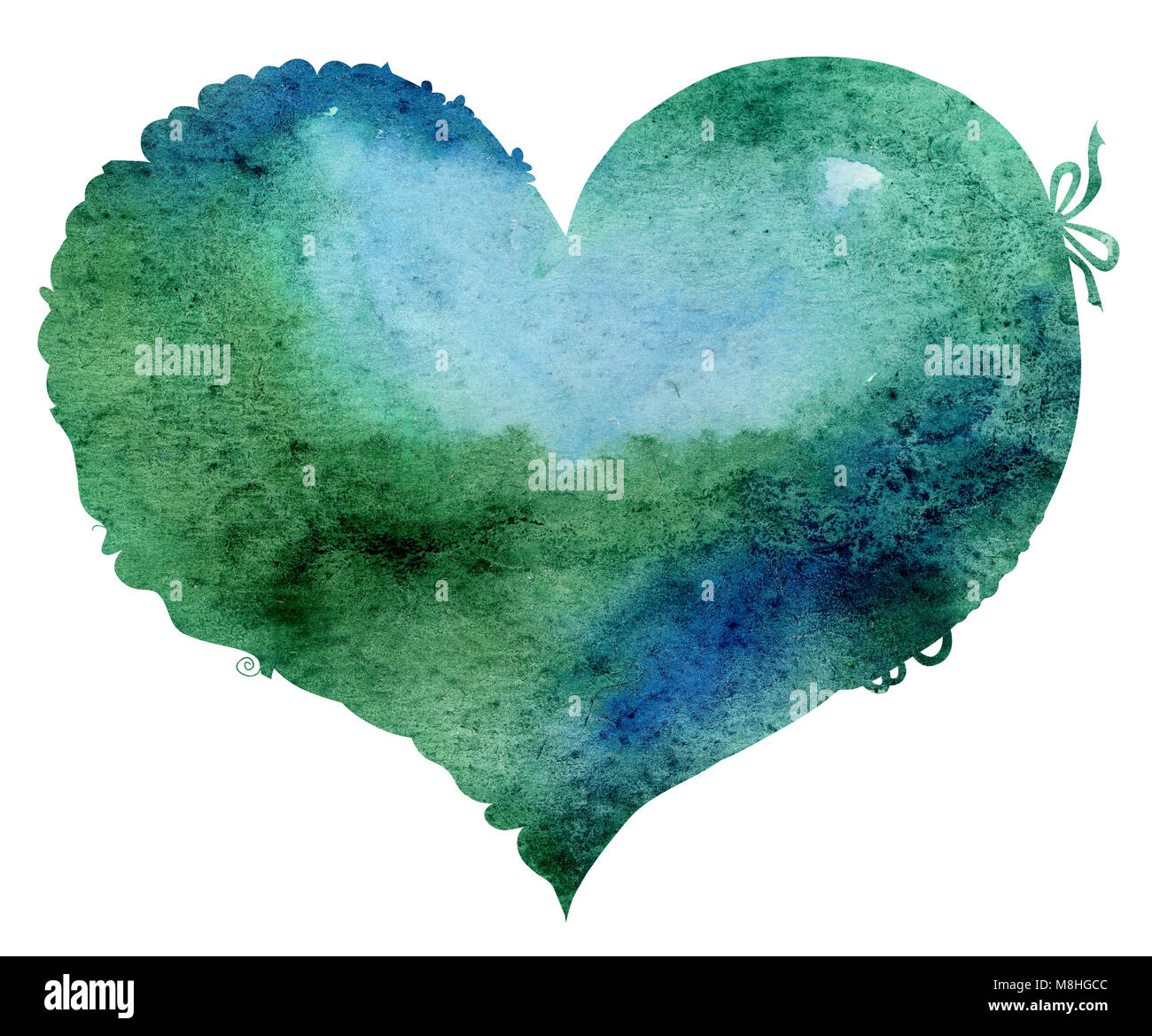 watercolor dark green heart with light and shade, painted by hand Stock ...